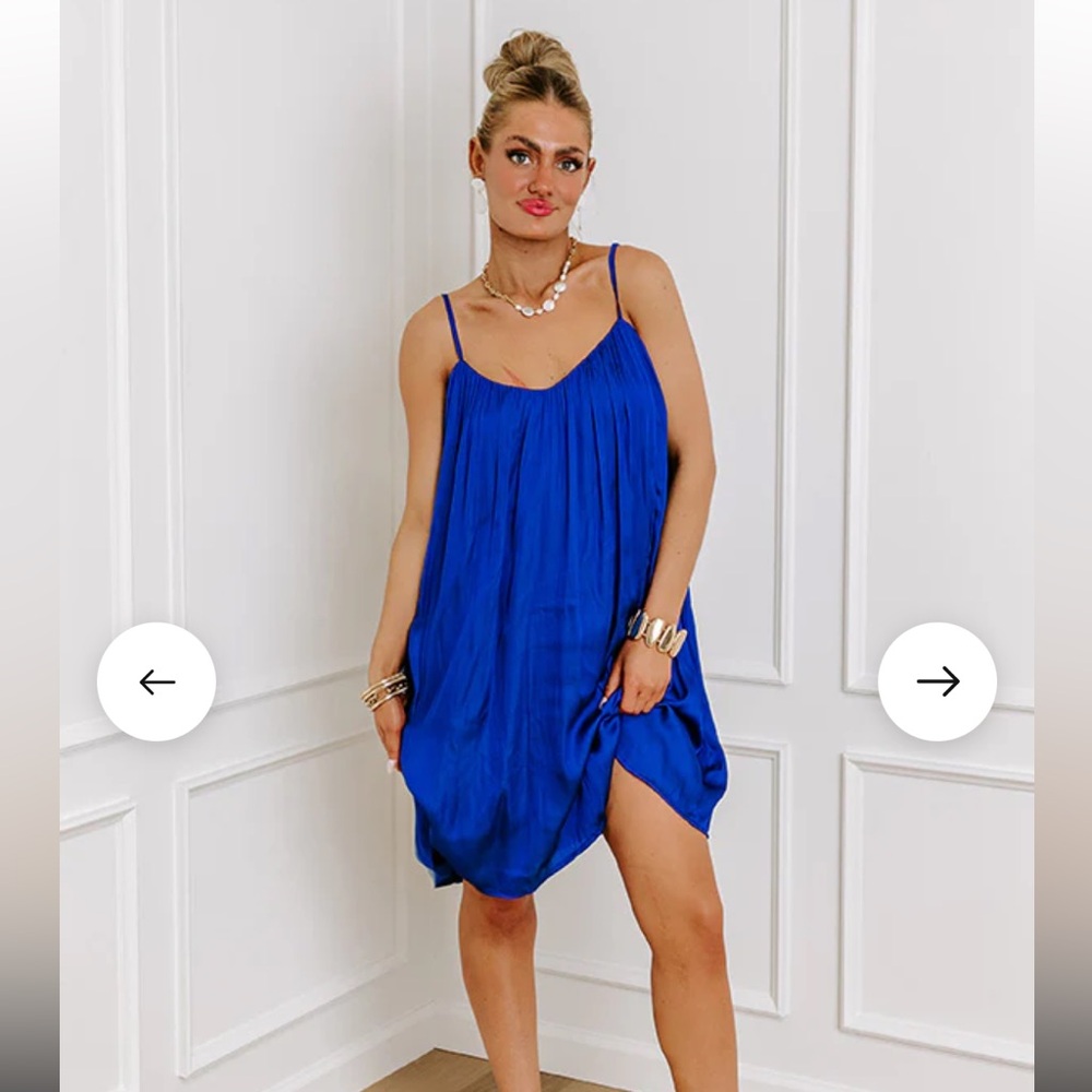 Blue Satin Knee Length Dress - Picture 7 of 8